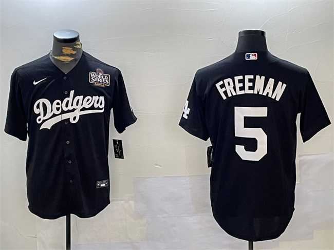 Mens Los Angeles Dodgers #5 Freddie Freeman Black 2024 World Series Cool Base Stitched Baseball Jersey